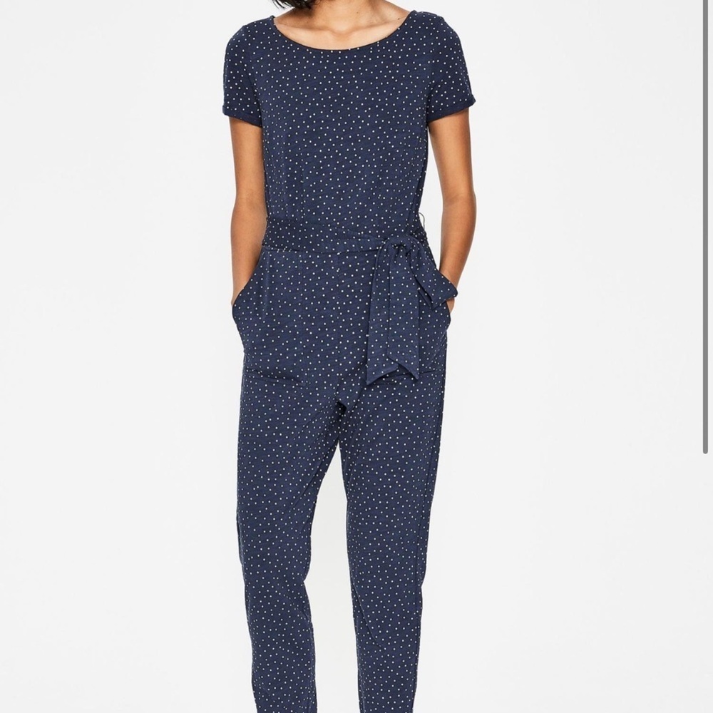 Boden Caitlin jumpsuit in navy blue with white polka dots Size 10 P